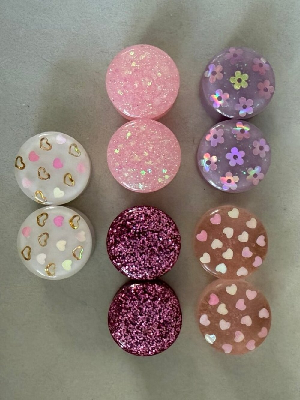 3/4" 19mm Set of 5 Pairs of Cute Pink Glitter Resin Plugs (Double Flare)